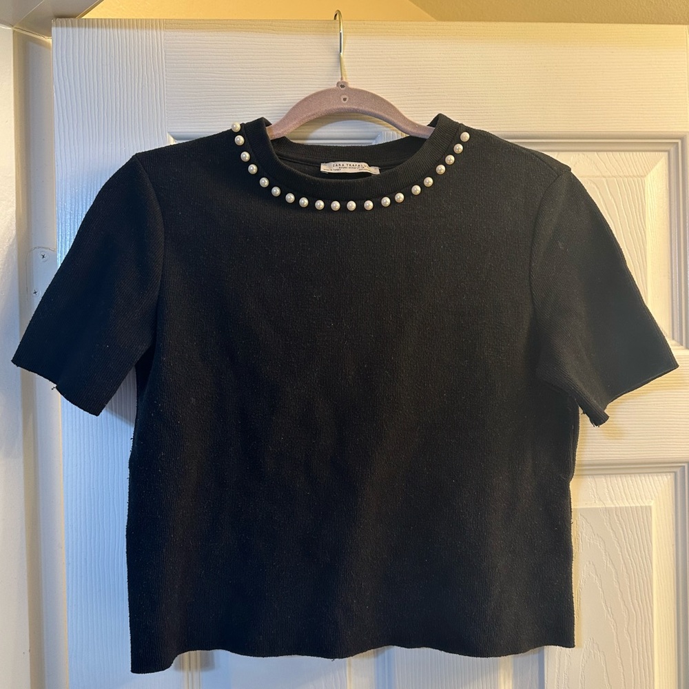 Zara Black Shirt With Pearls